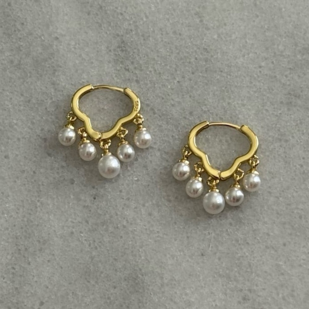 Gold Pearl Fringe Tassel Geometric Hoop Earrings 

Brand New